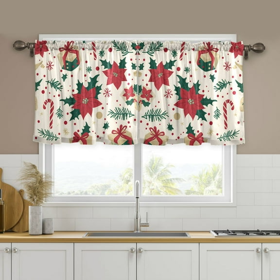 Yayeee Kitchen Curtains Set of 2 Light Filtering 57"x24" Over Sink Window Panels, Christmas Floral