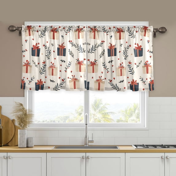 Yayeee Kitchen Curtains Set of 2 Light Filtering 57"x24" Over Sink Window Panels, Christmas Gift Pattern