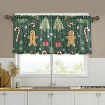 Yayeee Kitchen Curtains Tier Set of 2 Light Filtering 57"x24" Over Sink Window Panels, Christmas Gingerbread