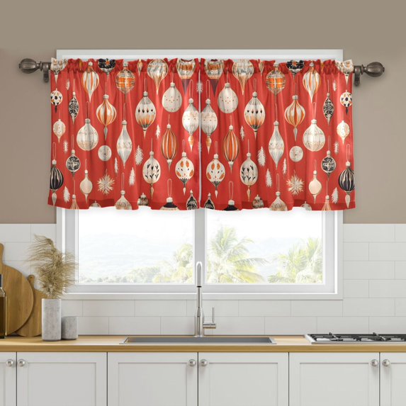 Yayeee Kitchen Curtains Tier Set of 2 Light Filtering 57"x24" Over Sink Window Panels, Christmas Ornaments Pattern