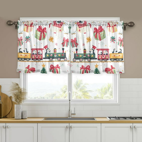 Yayeee Kitchen Curtains Tier Set of 2 Light Filtering 57"x24" Over Sink Window Panels, Christmas Penguin