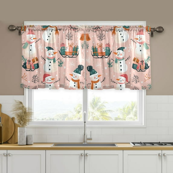 Yayeee Kitchen Curtains Tier Set of 2 Light Filtering 57"x24" Over Sink Window Panels, Christmas Snowman