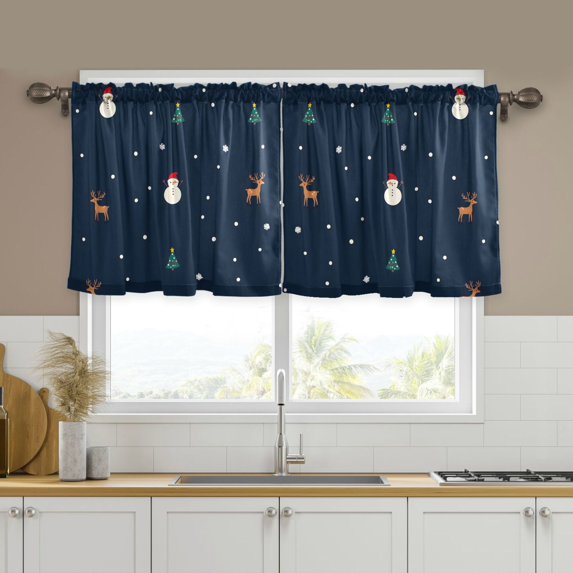 Yayeee Kitchen Curtains Tier Set of 2 Light Filtering 57"x24" Over Sink Window Panels, Christmas Whimsy