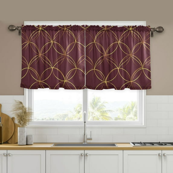 Yayeee Kitchen Curtains Tier Set of 2 Light Filtering 57"x24" Over Sink Window Panels, Circular Gold Pattern
