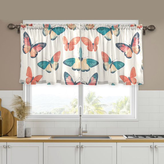 Yayeee Kitchen Curtains Tier Set of 2 Light Filtering 57"x24" Over Sink Window Panels, Colorful Butterflies