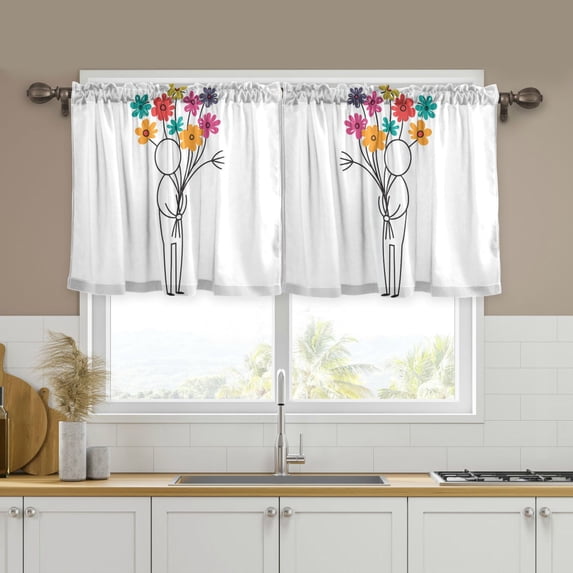 Yayeee Kitchen Curtains Tier Set of 2 Light Filtering 57"x24" Over Sink Window Panels, Colorful Flower