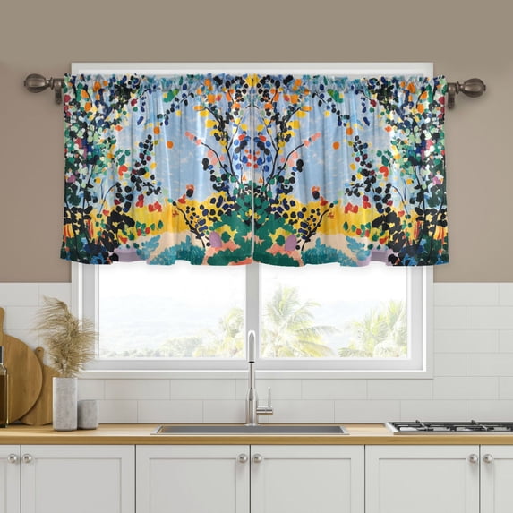 Yayeee Kitchen Curtains Tier Set of 2 Light Filtering 57"x24" Over Sink Window Panels, Colorful Leaves