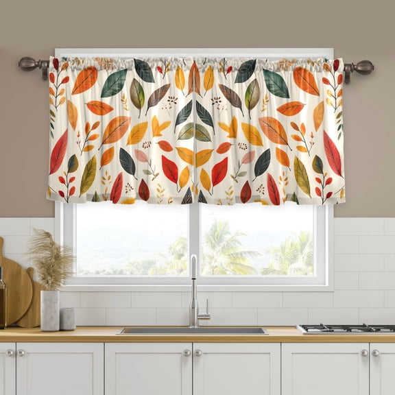 Yayeee Kitchen Curtains Tier Set of 2 Light Filtering 57"x24" Over Sink Window Panels, Colorful Leaves
