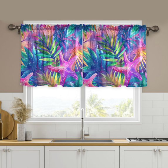 Yayeee Kitchen Curtains Tier Set of 2 Light Filtering 57"x24" Over Sink Window Panels, Colorful Starfish
