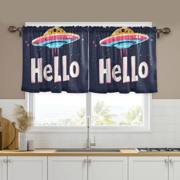 Yayeee Kitchen Curtains Tier Set of 2 Light Filtering 57"x24" Over Sink Window Panels, Colorful UFO