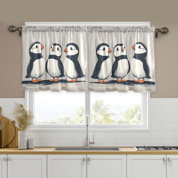 Yayeee Kitchen Curtains Tier Set of 2 Light Filtering 57"x24" Over Sink Window Panels, Cute Puffin