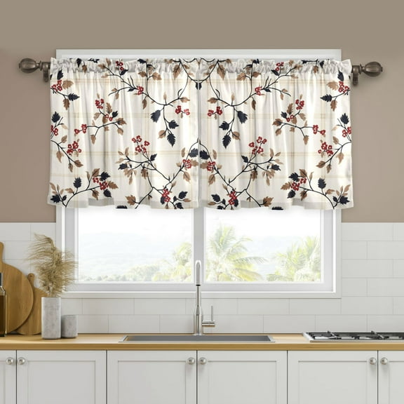 Yayeee Kitchen Curtains Tier Set of 2 Light Filtering 57"x24" Over Sink Window Panels, Floral Plaid