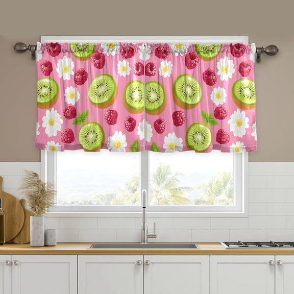 Yayeee Kitchen Curtains Tier Set of 2 Light Filtering 57"x24" Over Sink Window Panels, Floral Raspberries