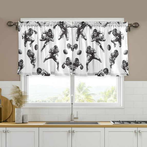 Yayeee Kitchen Curtains Tier Set of 2 Light Filtering 57"x24" Over Sink Window Panels, Football Player Pattern