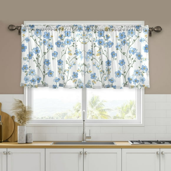 Yayeee Kitchen Curtains Set of 2 Light Filtering 57"x24" Over Sink Window Panels, Forget Me Not