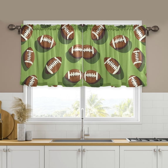 Yayeee Kitchen Curtains Tier Set of 2 Light Filtering 57"x24" Over Sink Window Panels, Game Day Footballs