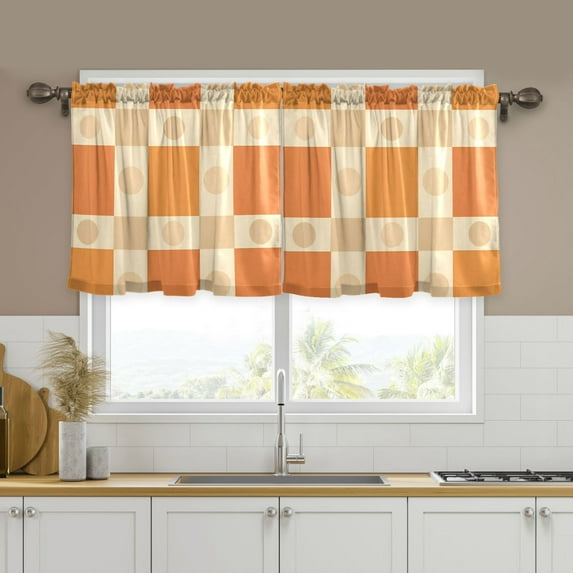 Yayeee Kitchen Curtains Tier Set of 2 Light Filtering 57"x24" Over Sink Window Panels, Geometric Pattern