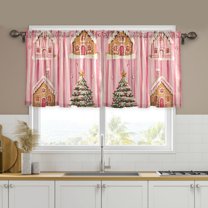 Yayeee Kitchen Curtains Set of 2 Light Filtering 57"x24" Over Sink Window Panels, Gingerbread Houses
