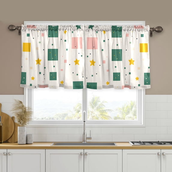 Yayeee Kitchen Curtains Tier Set of 2 Light Filtering 57"x24" Over Sink Window Panels, Green Abstract Pattern