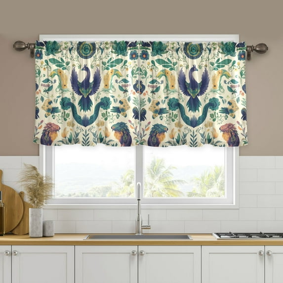 Yayeee Kitchen Curtains Tier Set of 2 Light Filtering 57"x24" Over Sink Window Panels, Green Animals Pattern