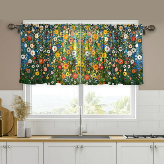Yayeee Kitchen Curtains Tier Set of 2 Light Filtering 57"x24" Over Sink Window Panels, Green Floral Garden