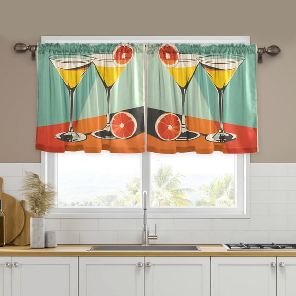 Yayeee Kitchen Curtains Tier Set of 2 Light Filtering 57"x24" Over Sink Window Panels, Green Glasses