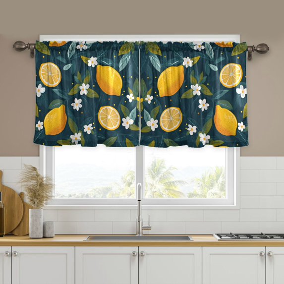 Yayeee Kitchen Curtains Tier Set of 2 Light Filtering 57"x24" Over Sink Window Panels, Green Lemons