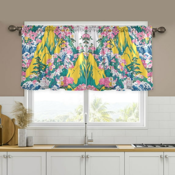 Yayeee Kitchen Curtains Set of 2 Light Filtering 57"x24" Over Sink Window Panels, Green Mountains