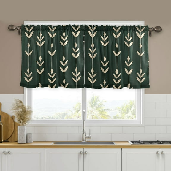 Yayeee Kitchen Curtains Set of 2 Light Filtering 57"x24" Over Sink Window Panels, Green Plants
