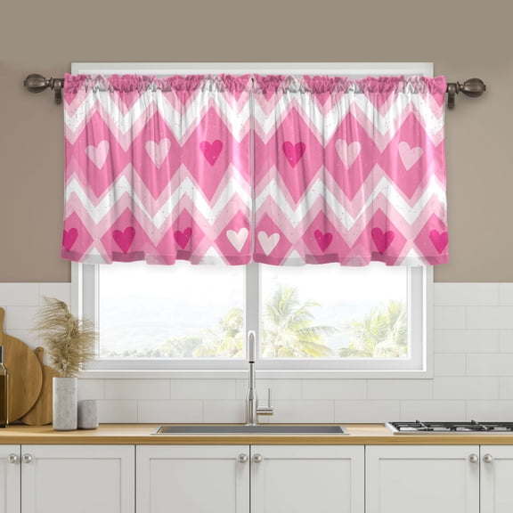 Yayeee Kitchen Curtains Tier Set of 2 Light Filtering 57"x24" Over Sink Window Panels, Heart Geometric