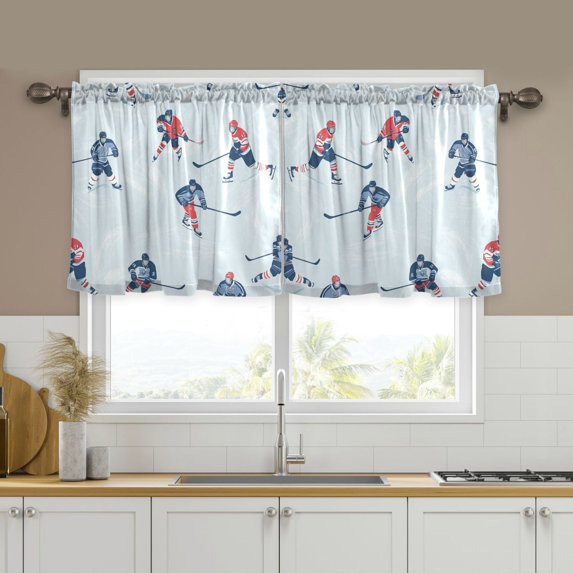 Yayeee Kitchen Curtains Tier Set of 2 Light Filtering 57"x24" Over Sink Window Panels, Hockey Action Zone