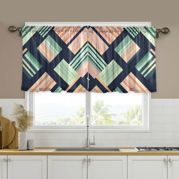 Yayeee Kitchen Curtains Set of 2 Light Filtering 57"x24" Over Sink Window Panels, Isometric Pink