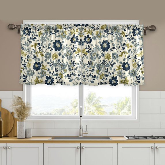 Yayeee Kitchen Curtains Tier Set of 2 Light Filtering 57"x24" Over Sink Window Panels, Light Floral
