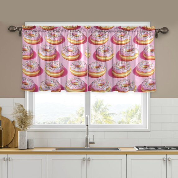 Yayeee Kitchen Curtains Tier Set of 2 Light Filtering 57"x24" Over Sink Window Panels, Light Pink Doughnuts