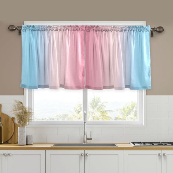 Yayeee Kitchen Curtains Tier Set of 2 Light Filtering 57"x24" Over Sink Window Panels, Light Pink Gradient