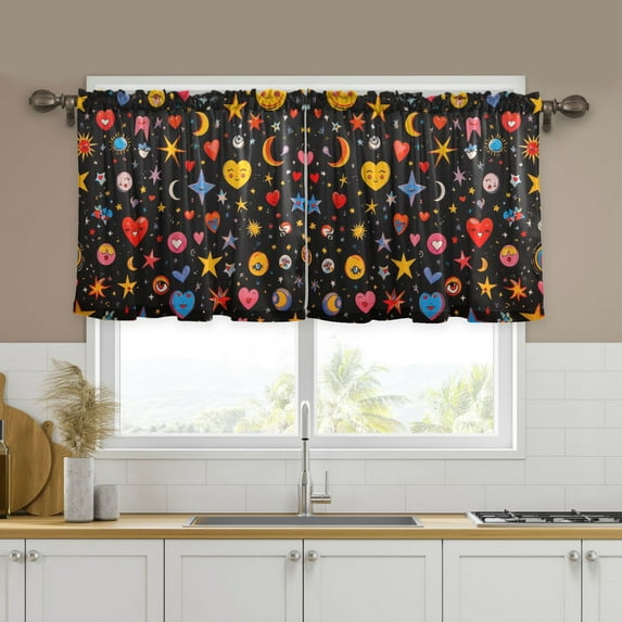 Yayeee Kitchen Curtains Tier Set of 2 Light Filtering 57"x24" Over Sink Window Panels, Moon Pattern