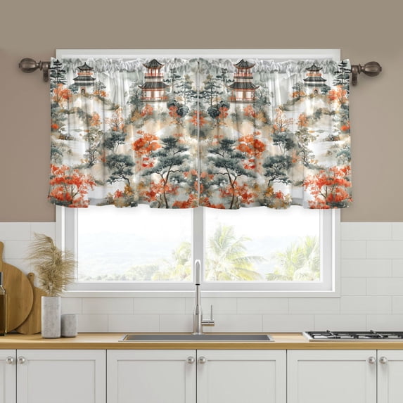 Yayeee Kitchen Curtains Tier Set of 2 Light Filtering 57"x24" Over Sink Window Panels, Mountain Pattern