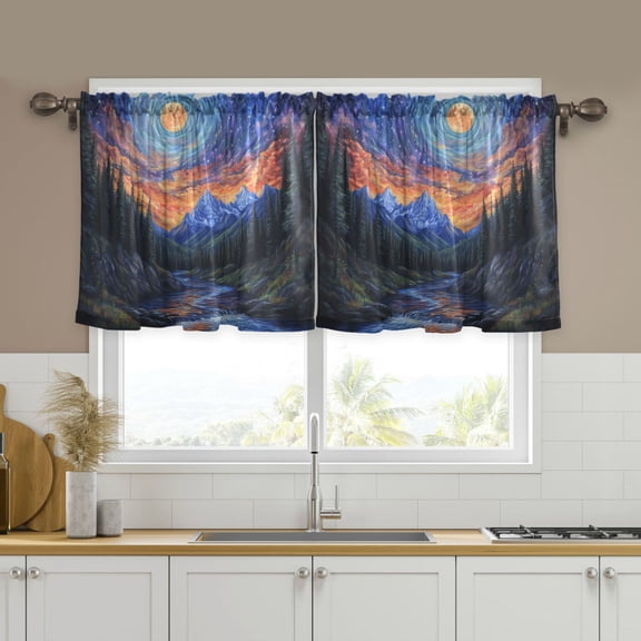 Yayeee Kitchen Curtains Set of 2 Light Filtering 57"x24" Over Sink Window Panels, Mountains and Forests