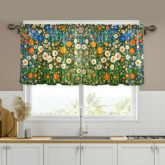 Yayeee Kitchen Curtains Tier Set of 2 Light Filtering 57"x24" Over Sink Window Panels, Orange Floral Garden