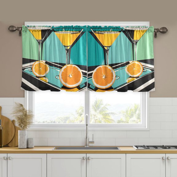 Yayeee Kitchen Curtains Tier Set of 2 Light Filtering 57"x24" Over Sink Window Panels, Orange Glasses