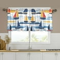 thumbnail image 1 of Yayeee Kitchen Curtains Tier Set of 2 Light Filtering 57"x24" Over Sink Window Panels, Orange Hand Drawn Sailboats, 1 of 7