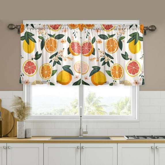 Yayeee Kitchen Curtains Tier Set of 2 Light Filtering 57"x24" Over Sink Window Panels, Orange Slices