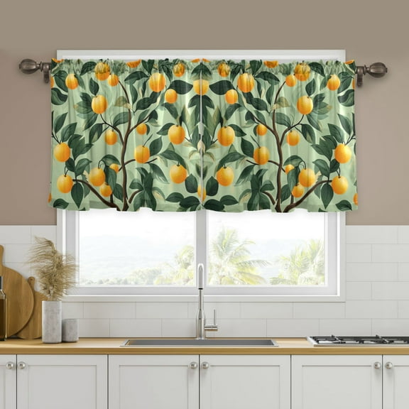 Yayeee Kitchen Curtains Tier Set of 2 Light Filtering 57"x24" Over Sink Window Panels, Orange Tree