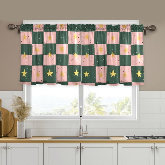 Yayeee Kitchen Curtains Tier Set of 2 Light Filtering 57"x24" Over Sink Window Panels, Pink Abstract