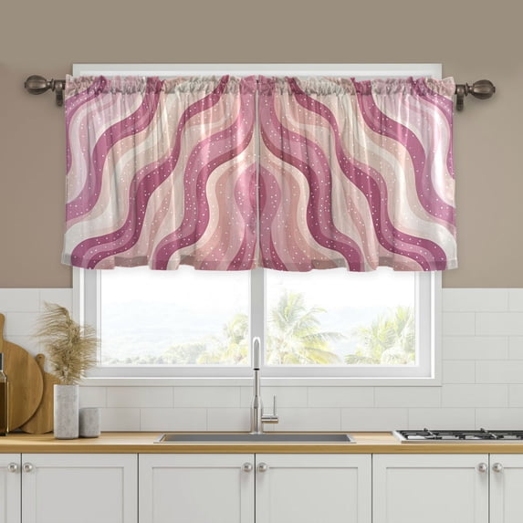 Yayeee Kitchen Curtains Tier Set of 2 Light Filtering 57"x24" Over Sink Window Panels, Pink Brown Pattern