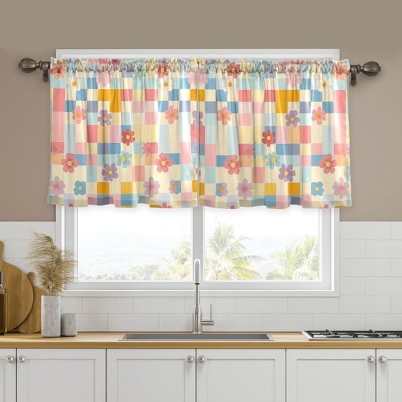 Yayeee Kitchen Curtains Tier Set of 2 Light Filtering 57"x24" Over Sink Window Panels, Pink Floral