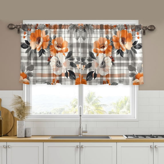 Yayeee Kitchen Curtains Tier Set of 2 Light Filtering 57"x24" Over Sink Window Panels, Plaid Floral