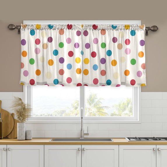 Yayeee Kitchen Curtains Tier Set of 2 Light Filtering 57"x24" Over Sink Window Panels, Polka Dot