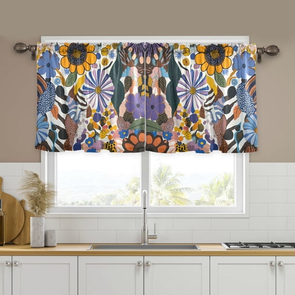 Yayeee Kitchen Curtains Tier Set of 2 Light Filtering 57"x24" Over Sink Window Panels, Purple Flowers