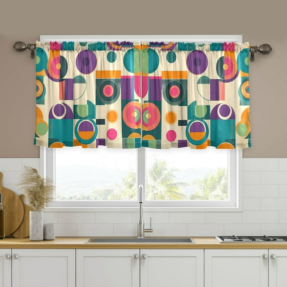 Yayeee Kitchen Curtains Set of 2 Light Filtering 57"x24" Over Sink Window Panels, Purple Geometric